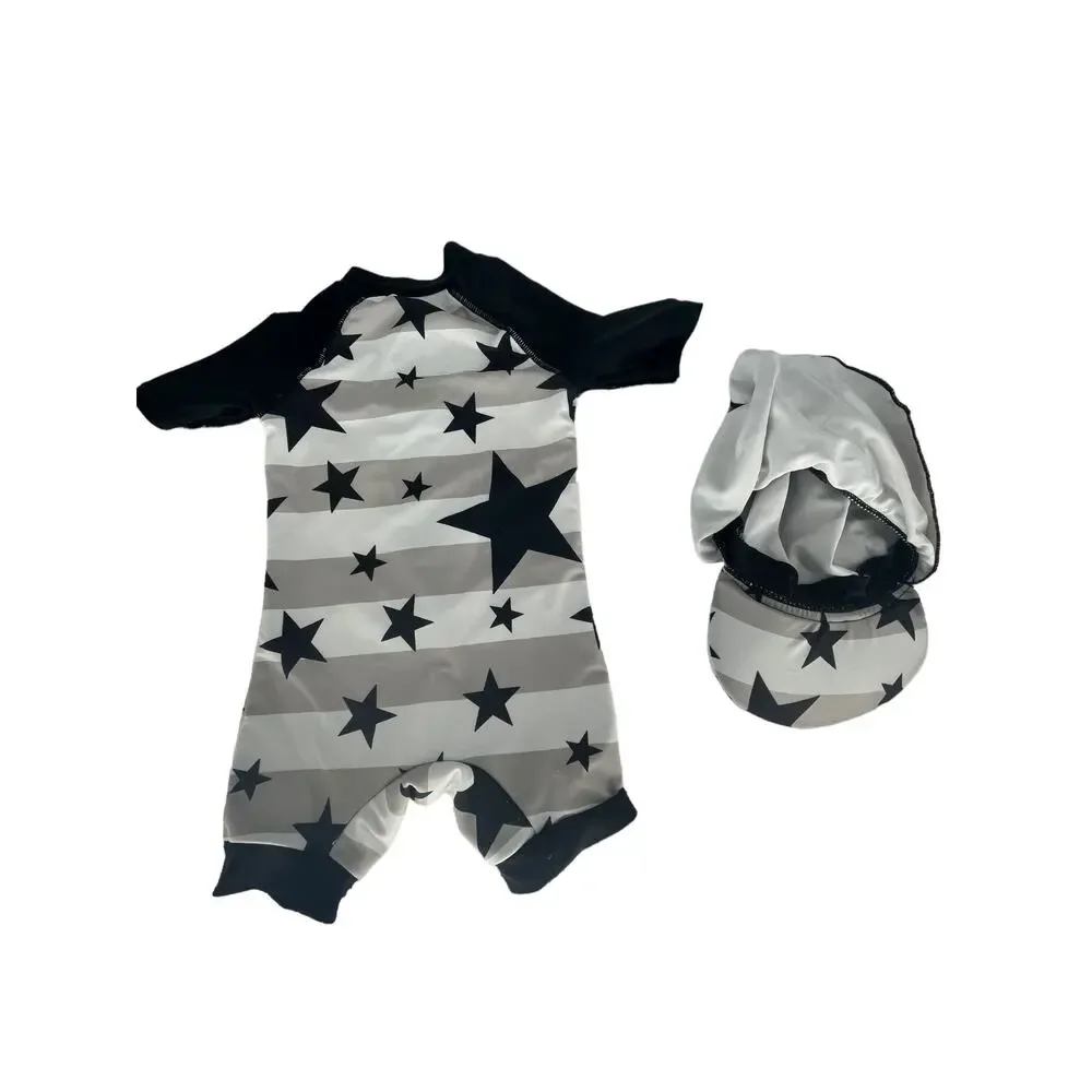 Unbranded Baby Boys Stars Stripe One-Piece Swim Bathing Suit & Hat